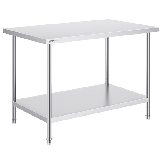 VEVOR Stainless Steel Prep Table, 30 x 48 x 34 Inch, Heavy Duty Metal Worktable