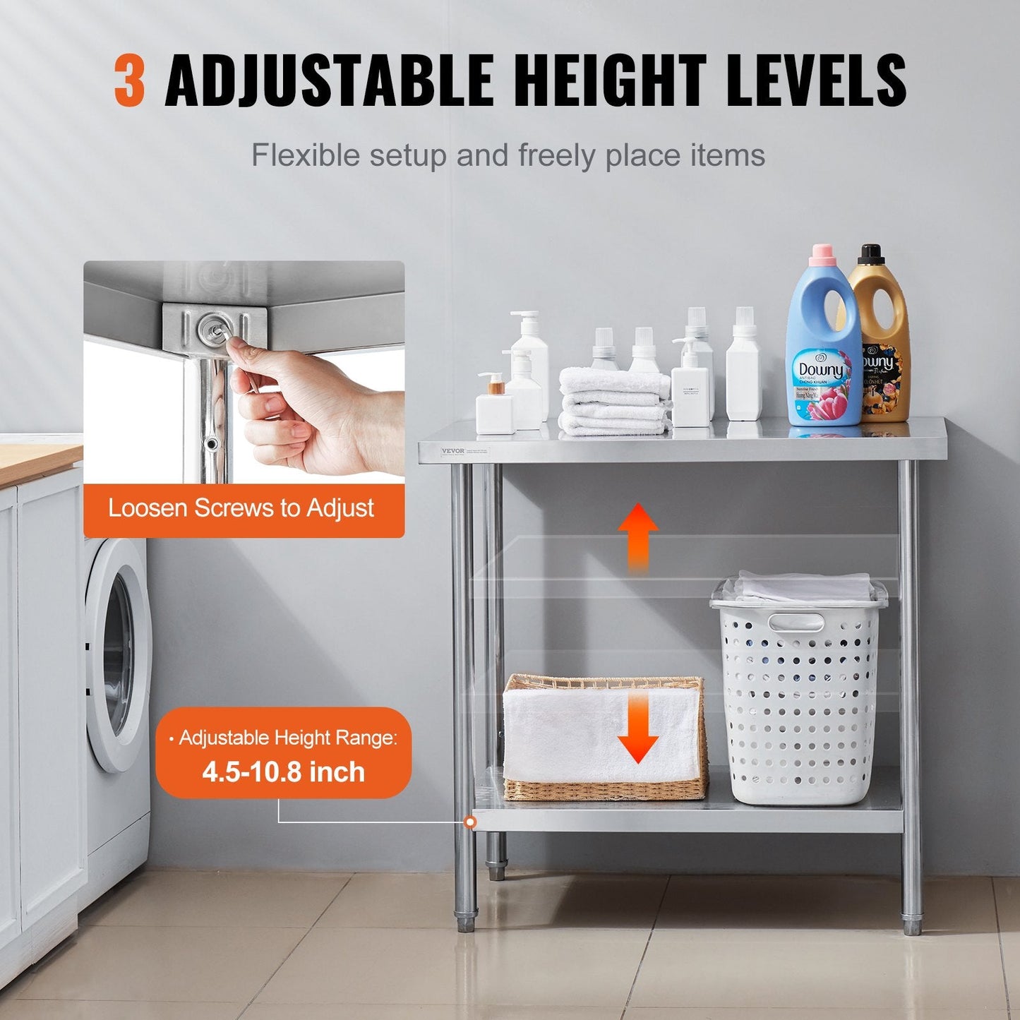 Stainless Steel Workstation, 0.61 x 0.91 x 0.86m, Adjustable Heights for Versatile Use