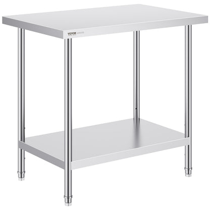 VEVOR Stainless Steel Prep Table, 24 x 36 x 34 Inch, Heavy Duty Metal Worktable