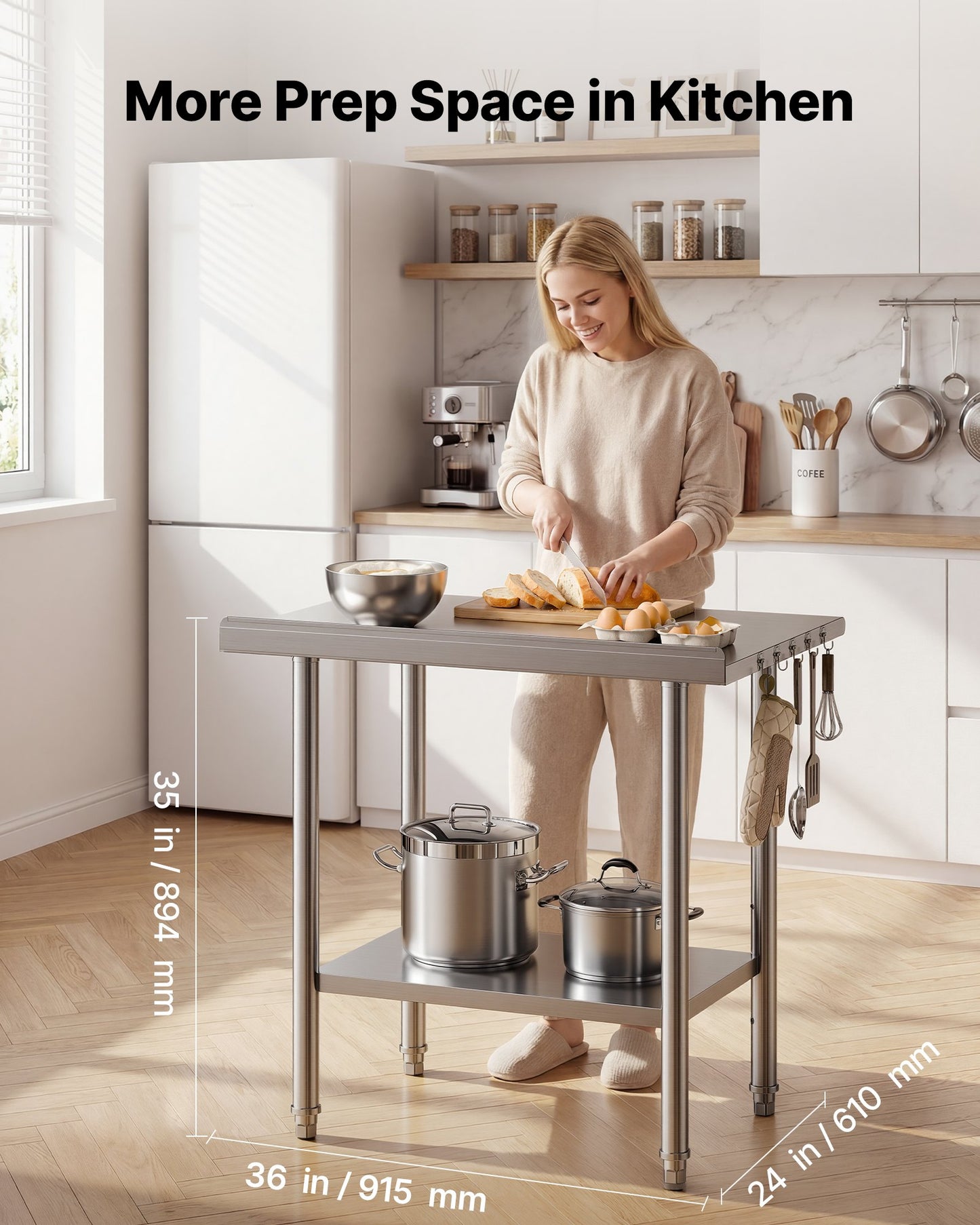 Stainless Steel Work Table, 61x91.5 cm Food Prep Table with Backsplash, Commercial Kitchen Workstation with Adjustable Undershelf, Metal Heavy Duty Utility Worktable, for Restaurant Home Outdoor