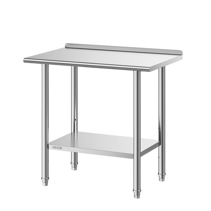 Stainless Steel Work Table, 61x91.5 cm Food Prep Table with Backsplash, Commercial Kitchen Workstation with Adjustable Undershelf, Metal Heavy Duty Utility Worktable, for Restaurant Home Outdoor