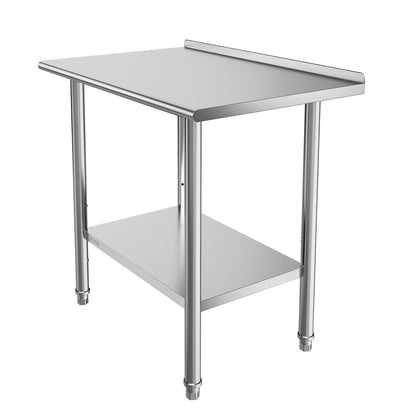 Stainless Steel Work Table, 61x91.5 cm Food Prep Table with Backsplash, Commercial Kitchen Workstation with Adjustable Undershelf, Metal Heavy Duty Utility Worktable, for Restaurant Home Outdoor