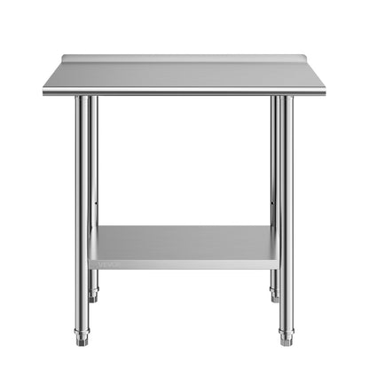 Stainless Steel Work Table, 61x91.5 cm Food Prep Table with Backsplash, Commercial Kitchen Workstation with Adjustable Undershelf, Metal Heavy Duty Utility Worktable, for Restaurant Home Outdoor