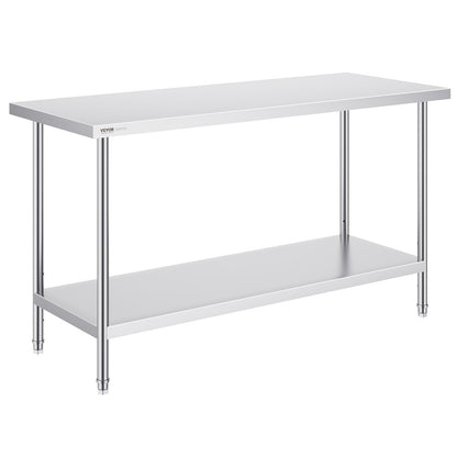 Stainless Steel Commercial Prep Table, Adjustable Height, 0.61 x 1.52 x 0.86m