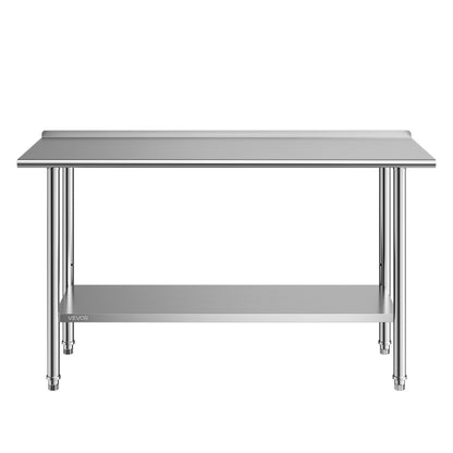 Stainless Steel Work Table, 61x152 cm Food Prep Table with Backsplash, Commercial Kitchen Workstation with Adjustable Undershelf, Metal Heavy Duty Utility Worktable, for Restaurant Home Outdoor