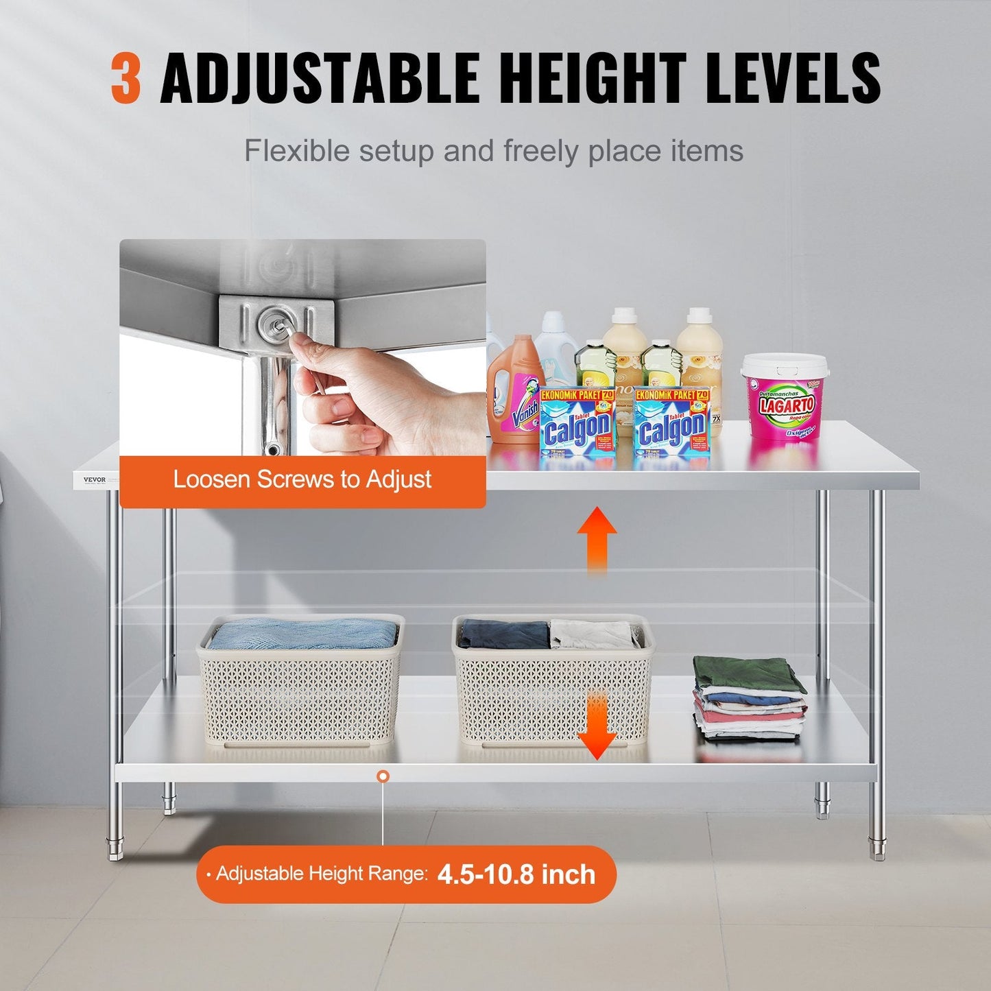 Stainless Steel Worktable, 0.76 x 1.83 x 0.86m, Adjustable Height, Heavy Duty