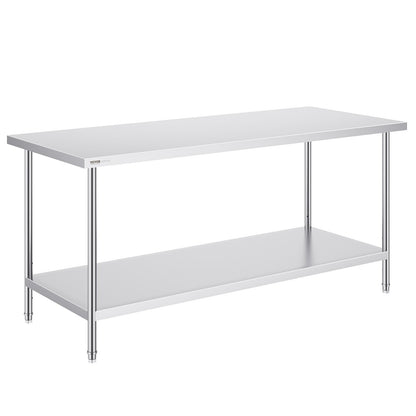 Stainless Steel Worktable, 0.76 x 1.83 x 0.86m, Adjustable Height, Heavy Duty