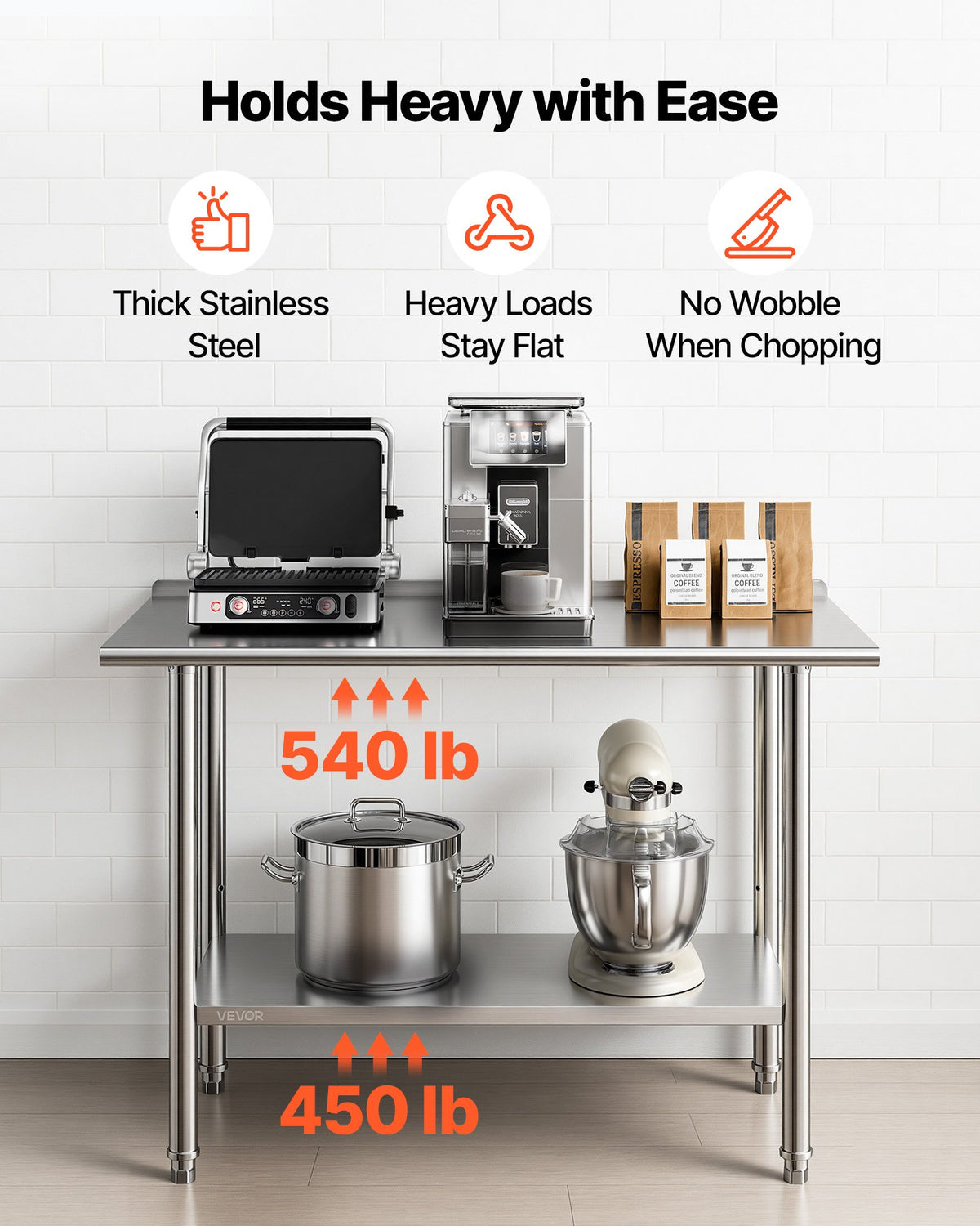 Stainless Steel Work Table, 61x122 cm Food Prep Table with Backsplash, Commercial Kitchen Workstation with Adjustable Undershelf, Metal Heavy Duty Utility Worktable, for Restaurant Home Outdoor