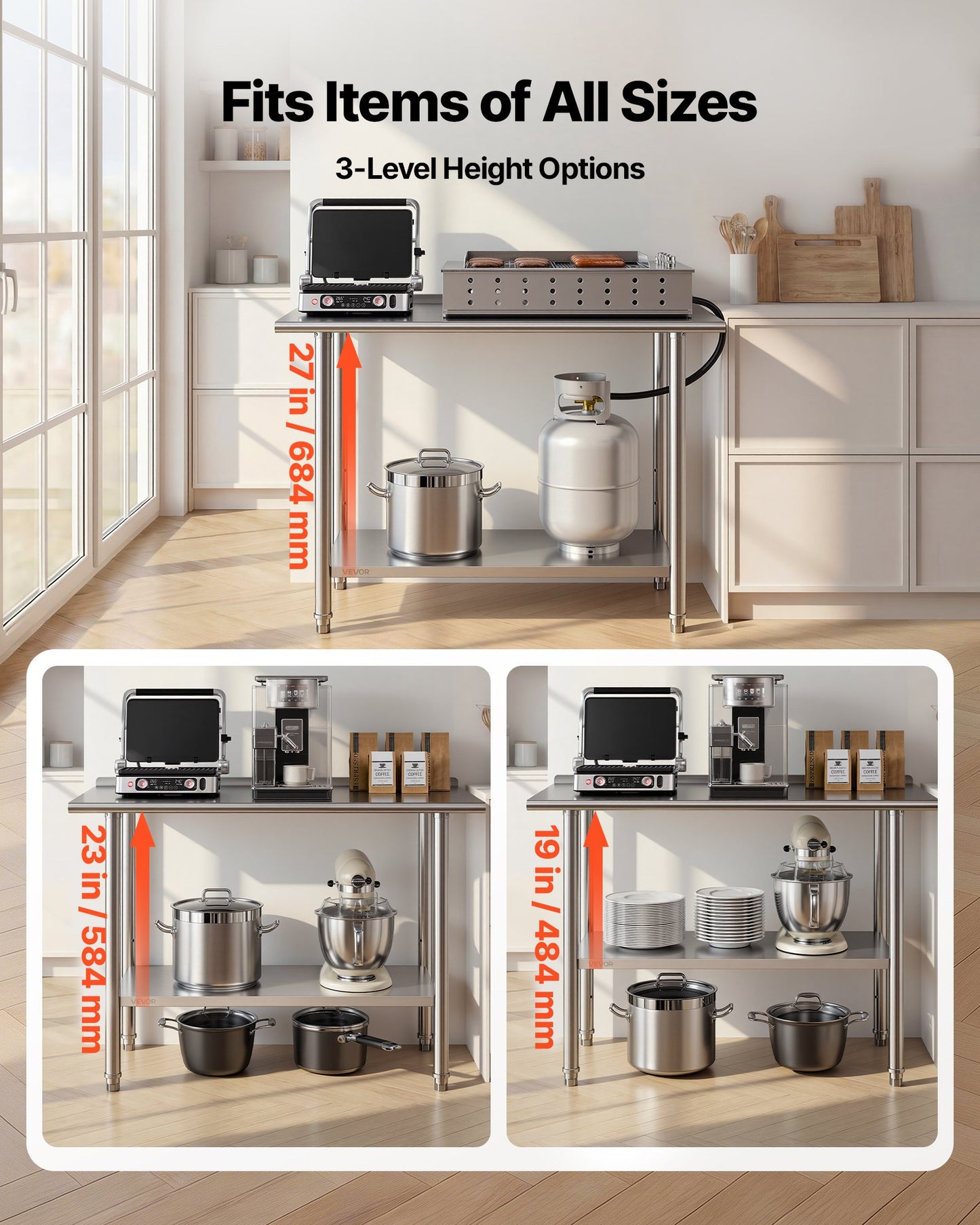 Stainless Steel Work Table, 61x122 cm Food Prep Table with Backsplash, Commercial Kitchen Workstation with Adjustable Undershelf, Metal Heavy Duty Utility Worktable, for Restaurant Home Outdoor