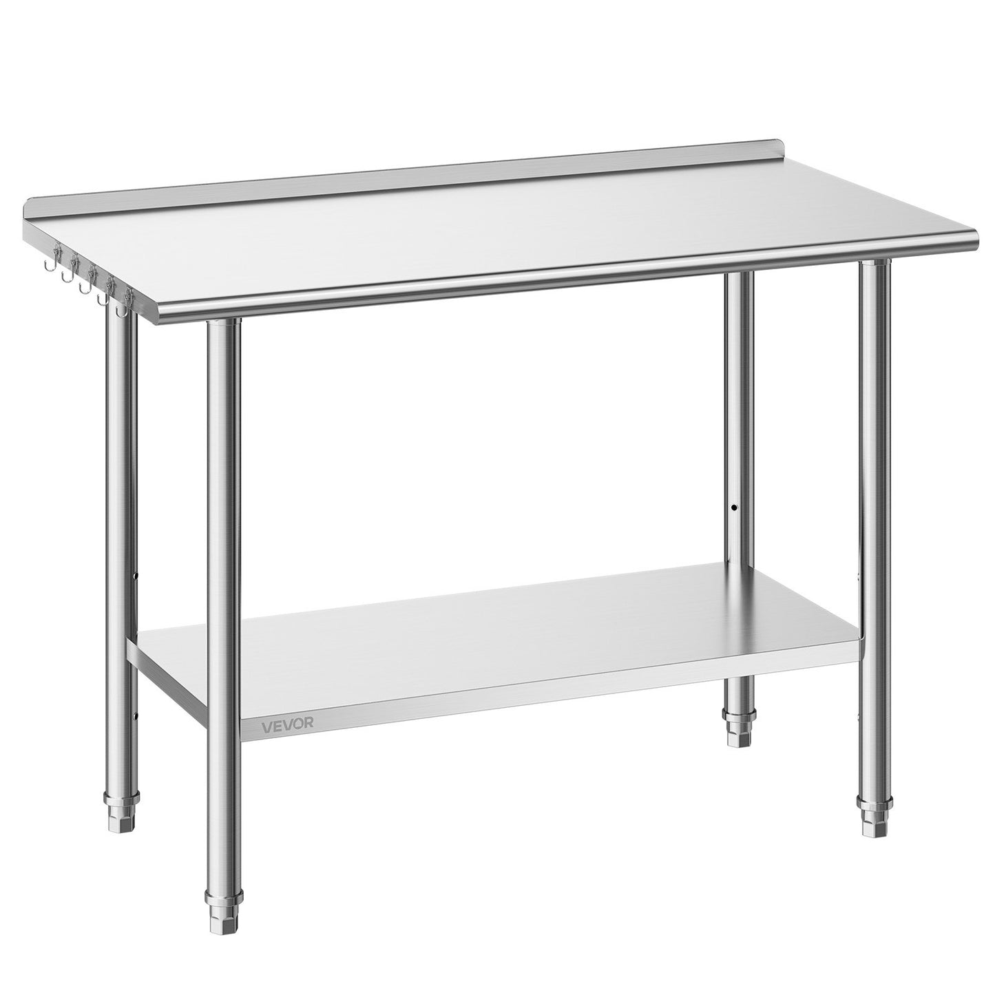 Stainless Steel Work Table, 61x122 cm Food Prep Table with Backsplash, Commercial Kitchen Workstation with Adjustable Undershelf, Metal Heavy Duty Utility Worktable, for Restaurant Home Outdoor
