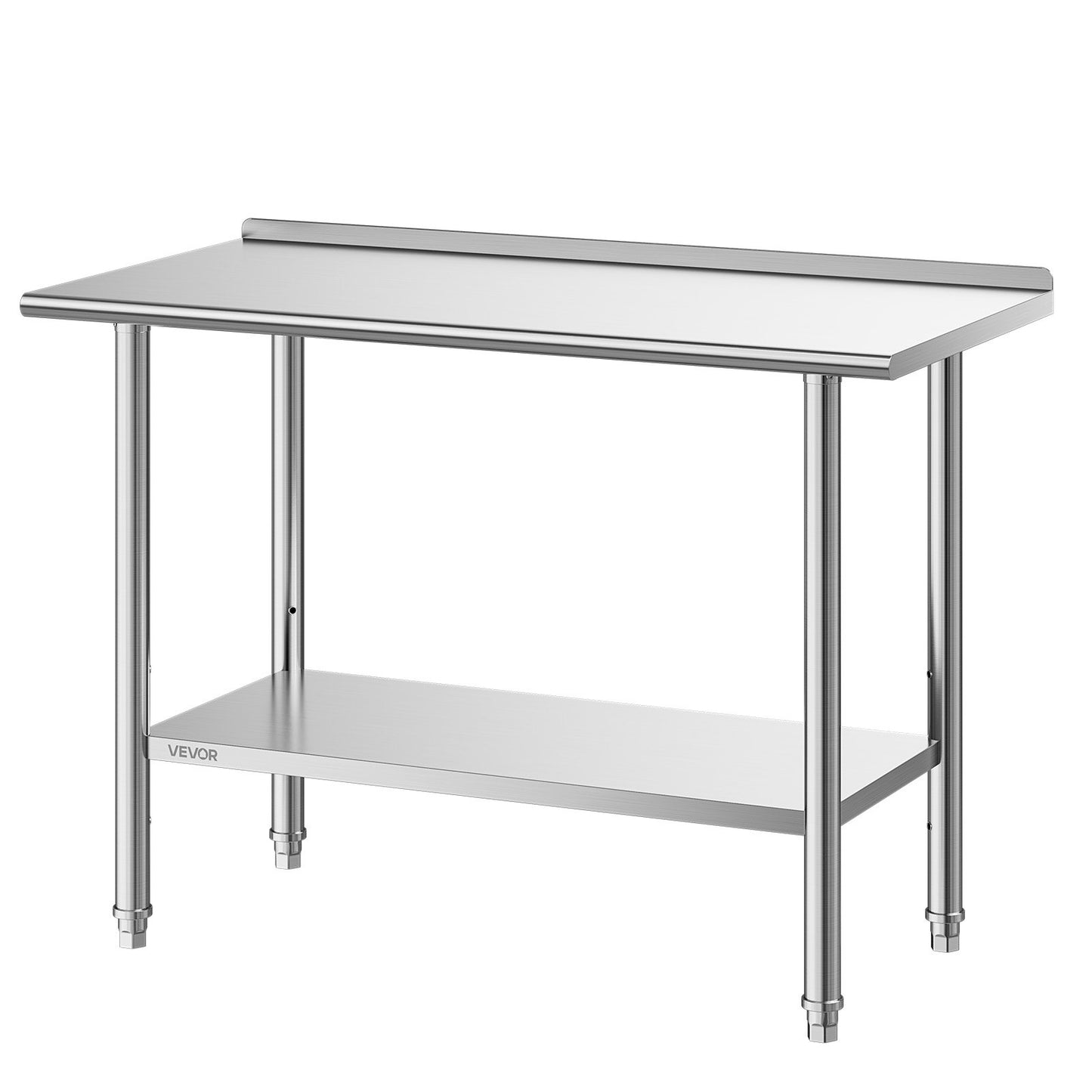 Stainless Steel Work Table, 61x122 cm Food Prep Table with Backsplash, Commercial Kitchen Workstation with Adjustable Undershelf, Metal Heavy Duty Utility Worktable, for Restaurant Home Outdoor