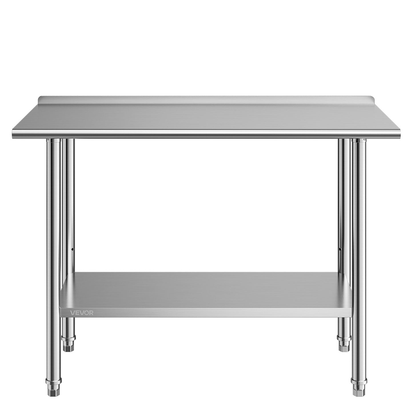 Stainless Steel Work Table, 61x122 cm Food Prep Table with Backsplash, Commercial Kitchen Workstation with Adjustable Undershelf, Metal Heavy Duty Utility Worktable, for Restaurant Home Outdoor