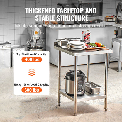 VEVOR 24 x 24 x 36 Inch Stainless Steel Work Table, Commercial Food Prep Worktable