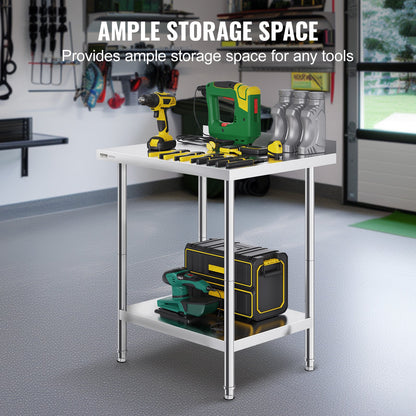 VEVOR 24 x 30 x 36 Inch Stainless Steel Work Table, Commercial Food Prep Worktable