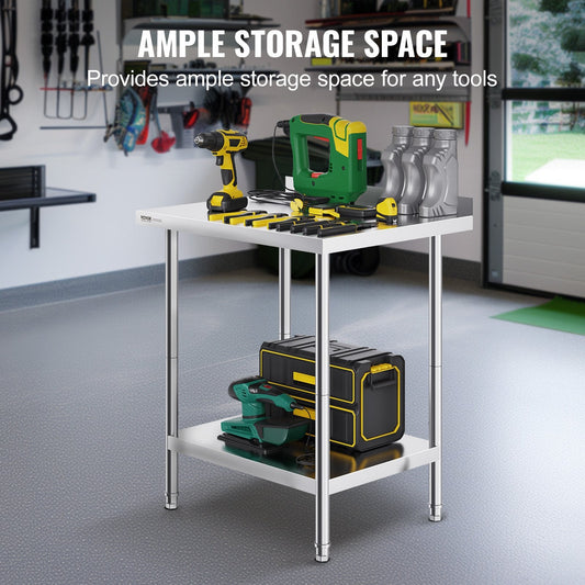 Stainless Steel Work Table, Heavy Duty Food Prep Table with Adjustable Height