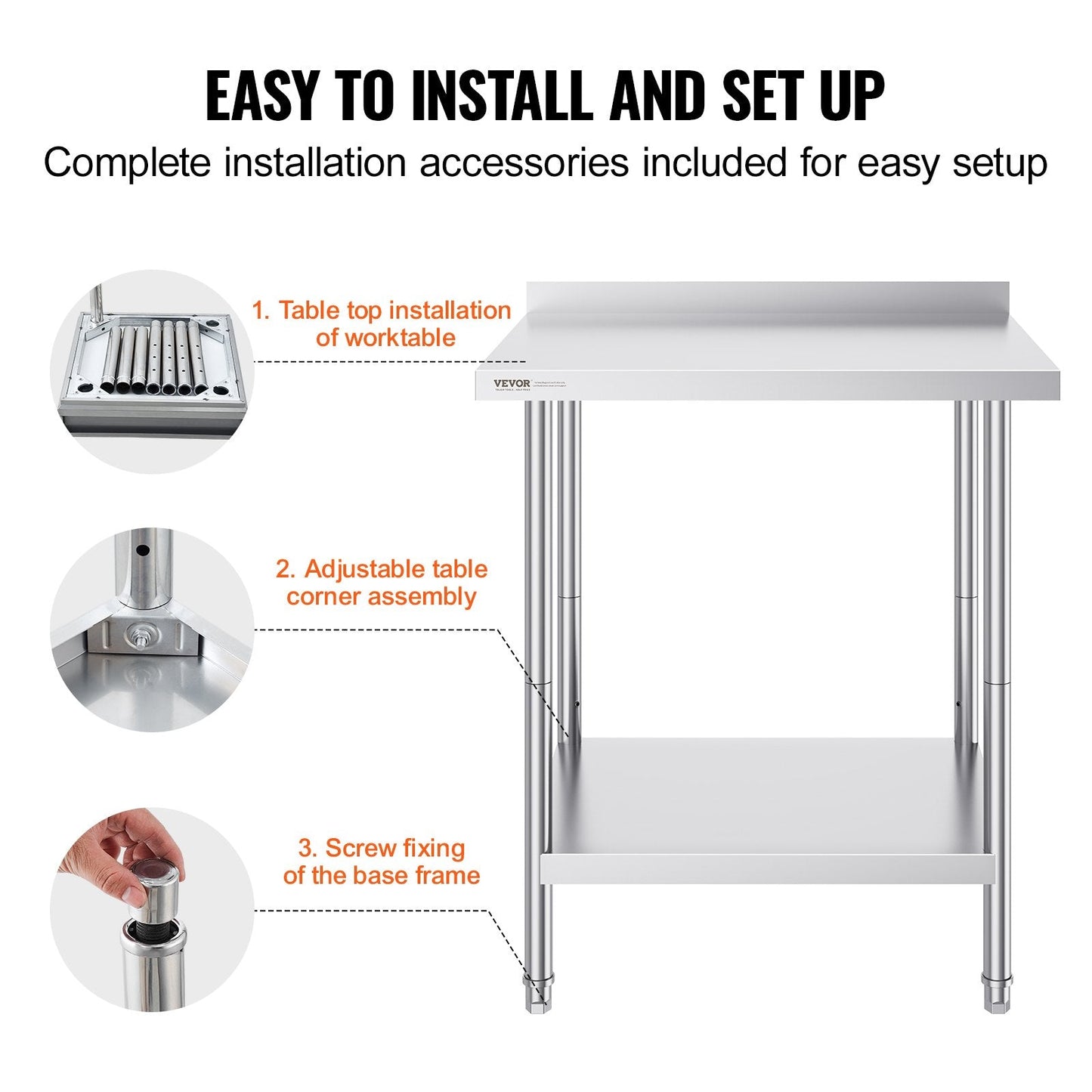 Stainless Steel Work Table, Heavy Duty Food Prep Table with Adjustable Height