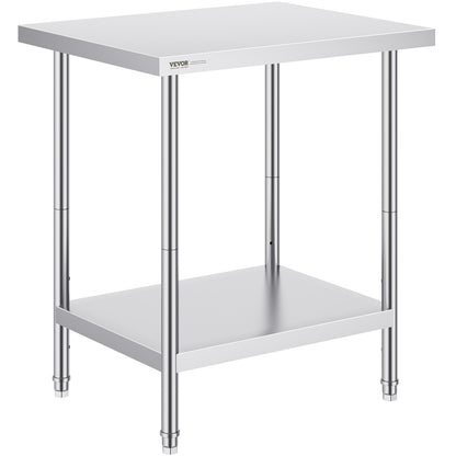 VEVOR Stainless Steel Prep Table, 24 x 30 x 34 Inch, Heavy Duty Metal Worktable