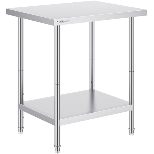 VEVOR Stainless Steel Prep Table, 24 x 30 x 34 Inch, Heavy Duty Metal Worktable