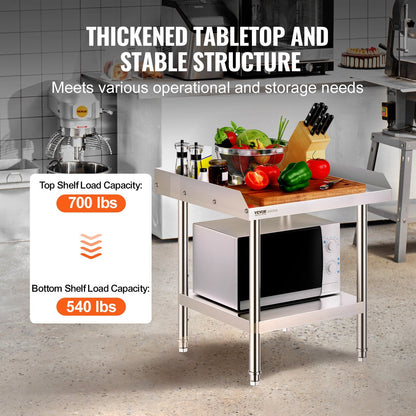 Stainless Steel Prep Table with Backsplash, 0.61 x 0.61 x 0.66m, Adjustable Height