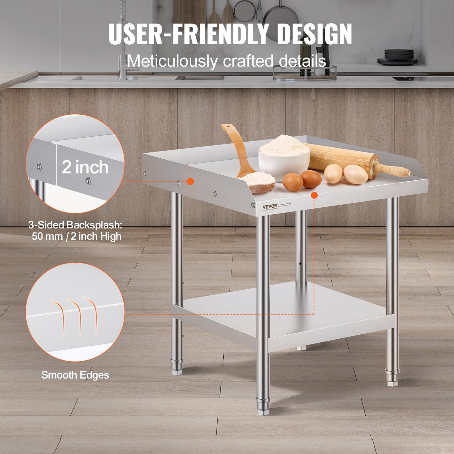 VEVOR Stainless Steel Work Table, 24 x 24 x 26 Inch Commercial Food Prep Worktable,