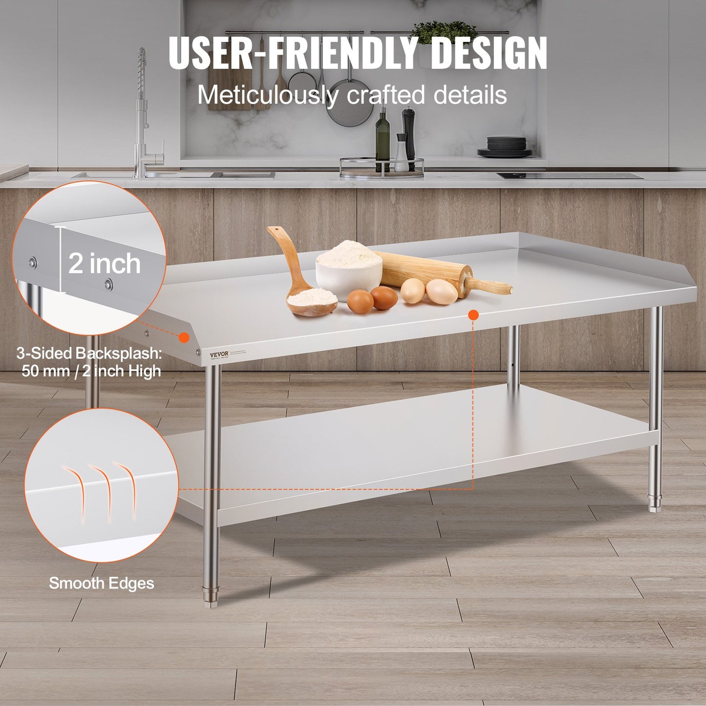 VEVOR Stainless Steel Work Table, 30 x 60 x 26 Inch Commercial Food Prep Worktable,