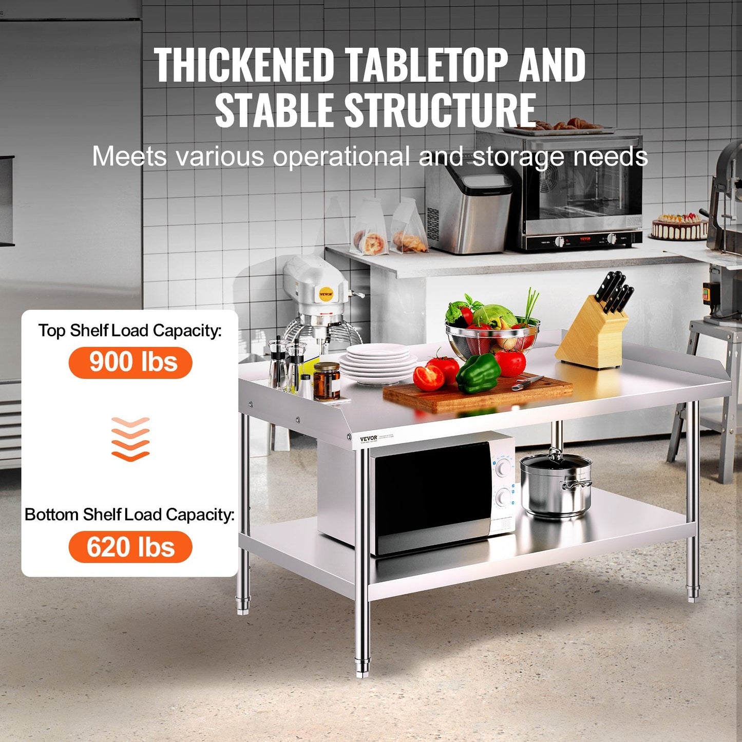 Stainless Steel Food Prep Table, 0.76 x 1.22 x 0.66m, Adjustable for Home/Restaurant