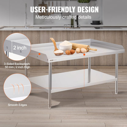 Stainless Steel Food Prep Table, 0.76 x 1.22 x 0.66m, Adjustable for Home/Restaurant