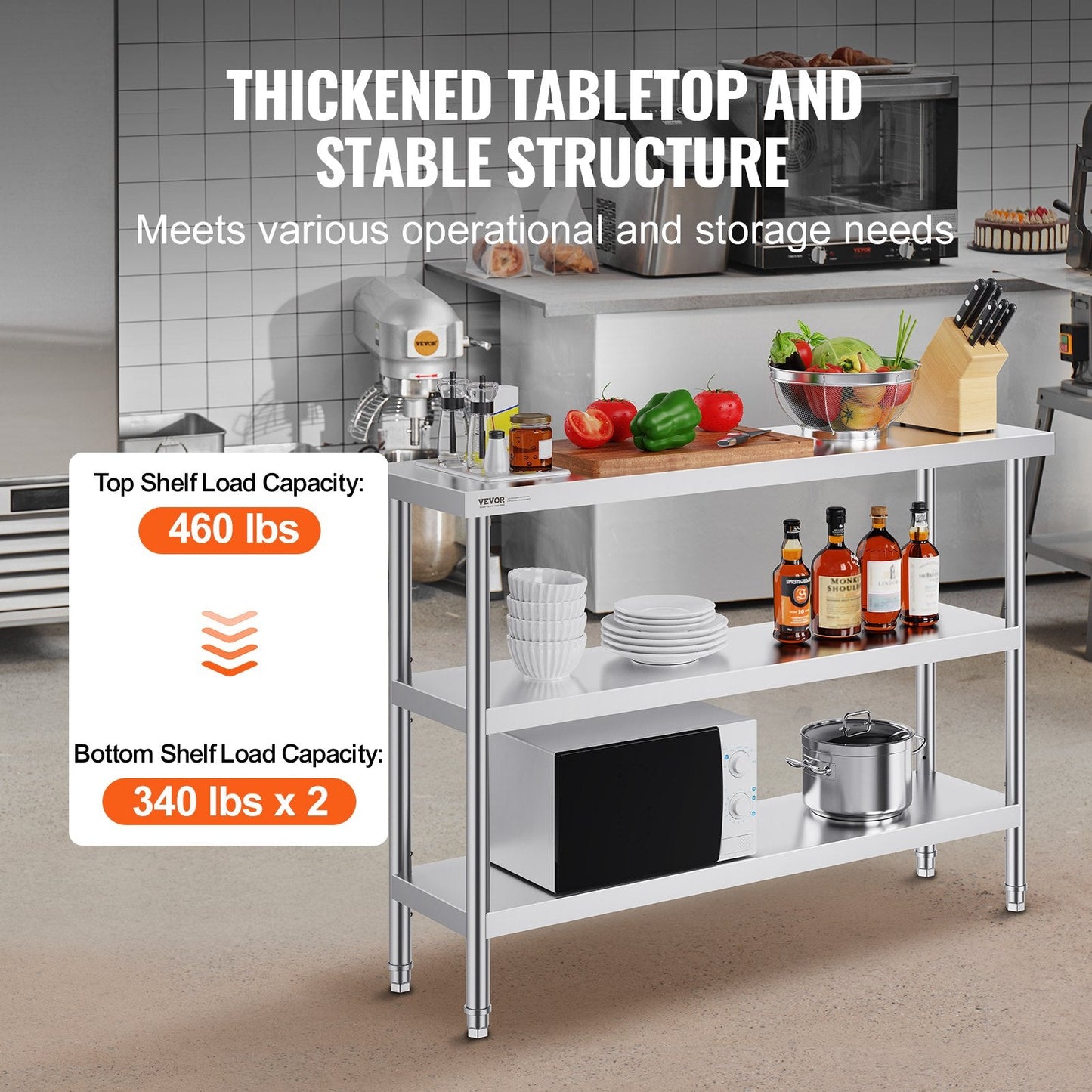 Stainless Steel Worktable with Adjustable Undershelves, 0.36 x 1.22 x 0.86 Meter