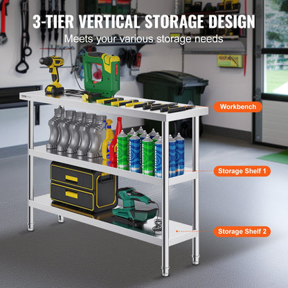 Stainless Steel Worktable with Adjustable Undershelves, 0.36 x 1.22 x 0.86 Meter