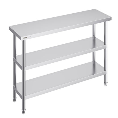 VEVOR Stainless Steel Food Prep Table, 14 x 48 x 34 Inch Commercial Kitchen Worktable,