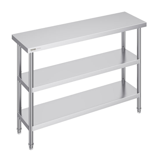 VEVOR Stainless Steel Food Prep Table, 14 x 48 x 34 Inch Commercial Kitchen Worktable,