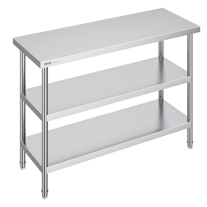 VEVOR Stainless Steel Food Prep Table, 18 x 48 x 34 Inch Commercial Kitchen Worktable,