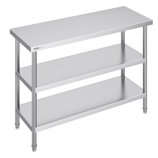 VEVOR Stainless Steel Food Prep Table, 18 x 48 x 34 Inch Commercial Kitchen Worktable,