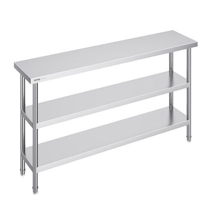 VEVOR Stainless Steel Food Prep Table, 14 x 60 x 34 Inch Commercial Kitchen Worktable,