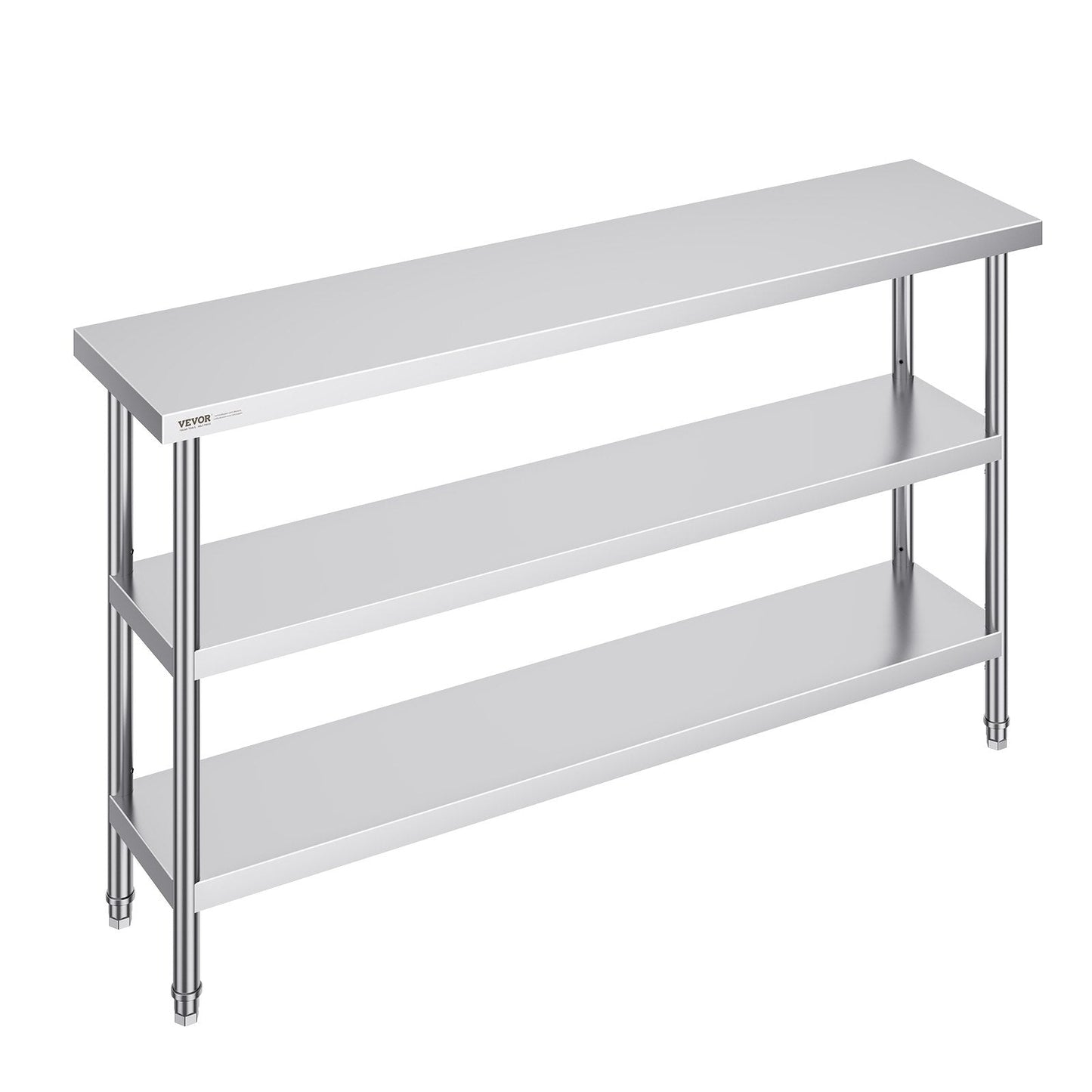 Stainless Steel Commercial Worktable with Adjustable Undershelf, 0.36 x 1.52 x 0.86 m