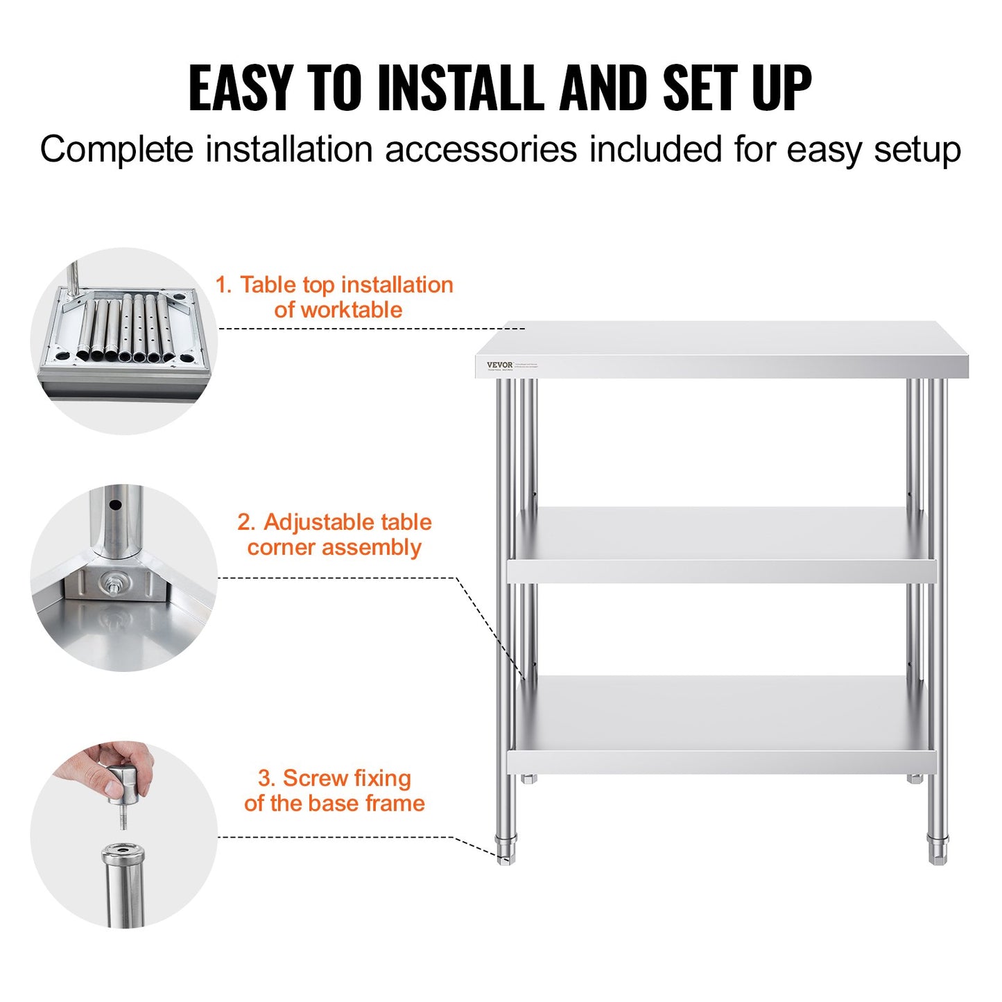 VEVOR Stainless Steel Food Prep Table, 18 x 36 x 34 Inch Commercial Kitchen Worktable,