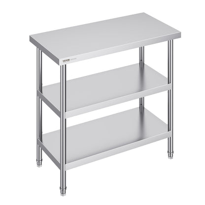 VEVOR Stainless Steel Food Prep Table, 18 x 36 x 34 Inch Commercial Kitchen Worktable,