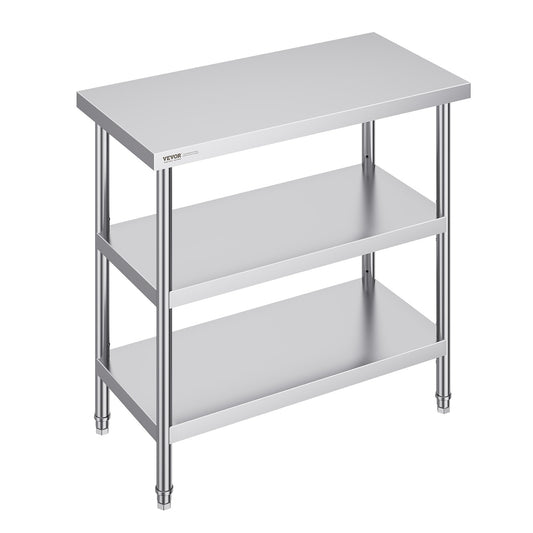 VEVOR Stainless Steel Food Prep Table, 18 x 36 x 34 Inch Commercial Kitchen Worktable,
