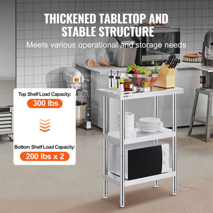 VEVOR Stainless Steel Food Prep Table, 14 x 24 x 34 Inch Commercial Kitchen Worktable,