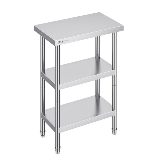 VEVOR Stainless Steel Food Prep Table, 14 x 24 x 34 Inch Commercial Kitchen Worktable,