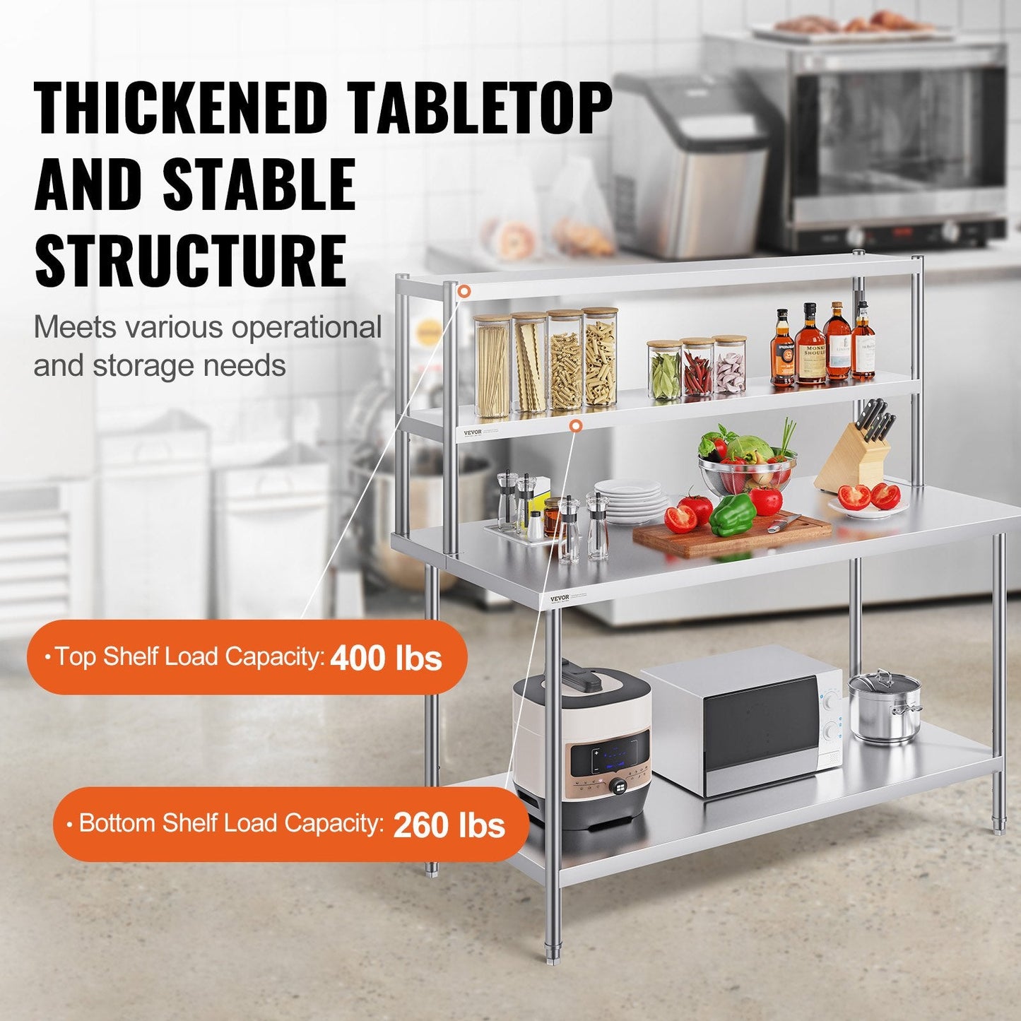 Stainless Steel Double Tier Overshelf, 0.3 x 1.5 m, Adjustable for Kitchen & Workshop