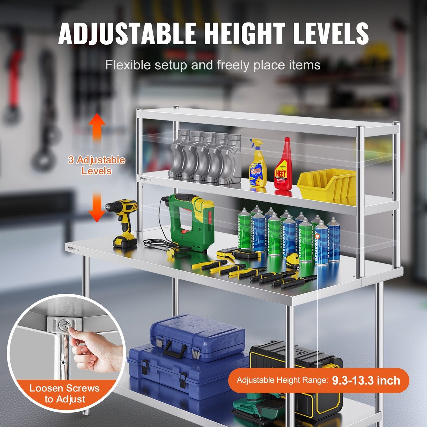 Stainless Steel Double Tier Overshelf, 0.3 x 1.5 m, Adjustable for Kitchen & Workshop