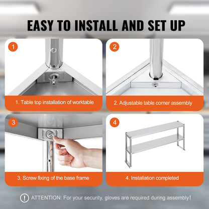 VEVOR Double Overshelf, Double Tier Stainless Steel Overshelf, 12 x 60 Inch Double