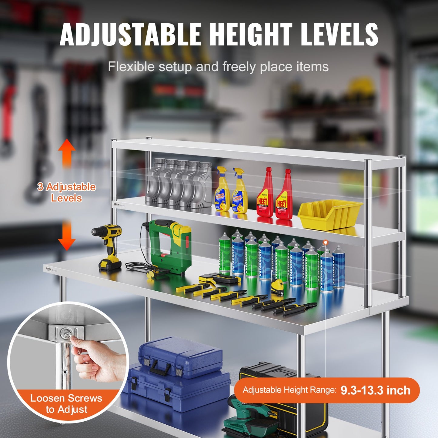 VEVOR Double Overshelf, Double Tier Stainless Steel Overshelf, 12 x 72 Inch Double