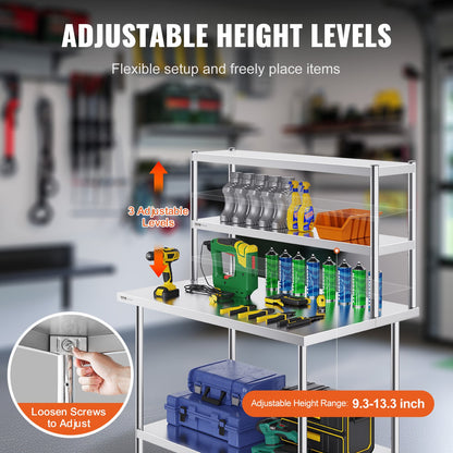 VEVOR Double Overshelf, Double Tier Stainless Steel Overshelf, 12 x 48 Inch Double