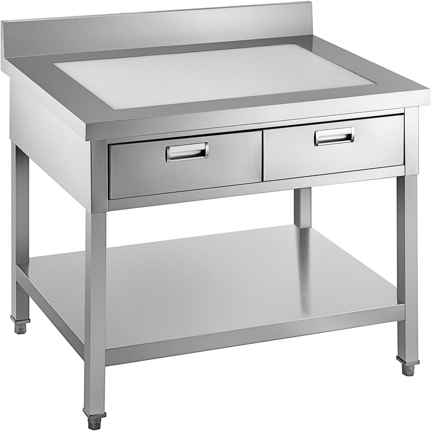Stainless Steel Food Prep Worktable with Drawer and Double Shelf, 0.6 x 0.9m