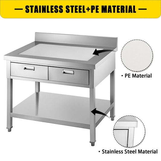Stainless Steel Food Prep Worktable with Drawer and Double Shelf, 0.6 x 0.9m