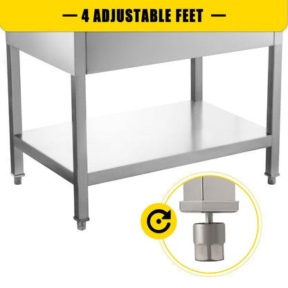 Stainless Steel Food Prep Worktable with Drawer and Double Shelf, 0.6 x 0.9m
