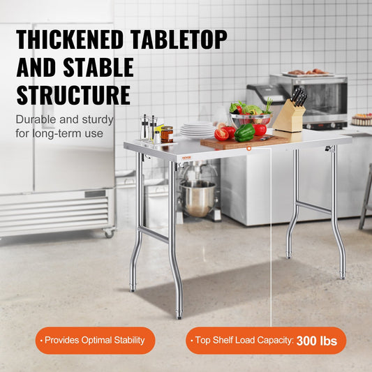 Stainless Steel Folding Kitchen Work Table, 1.22 x 0.61 M, Durable & Versatile