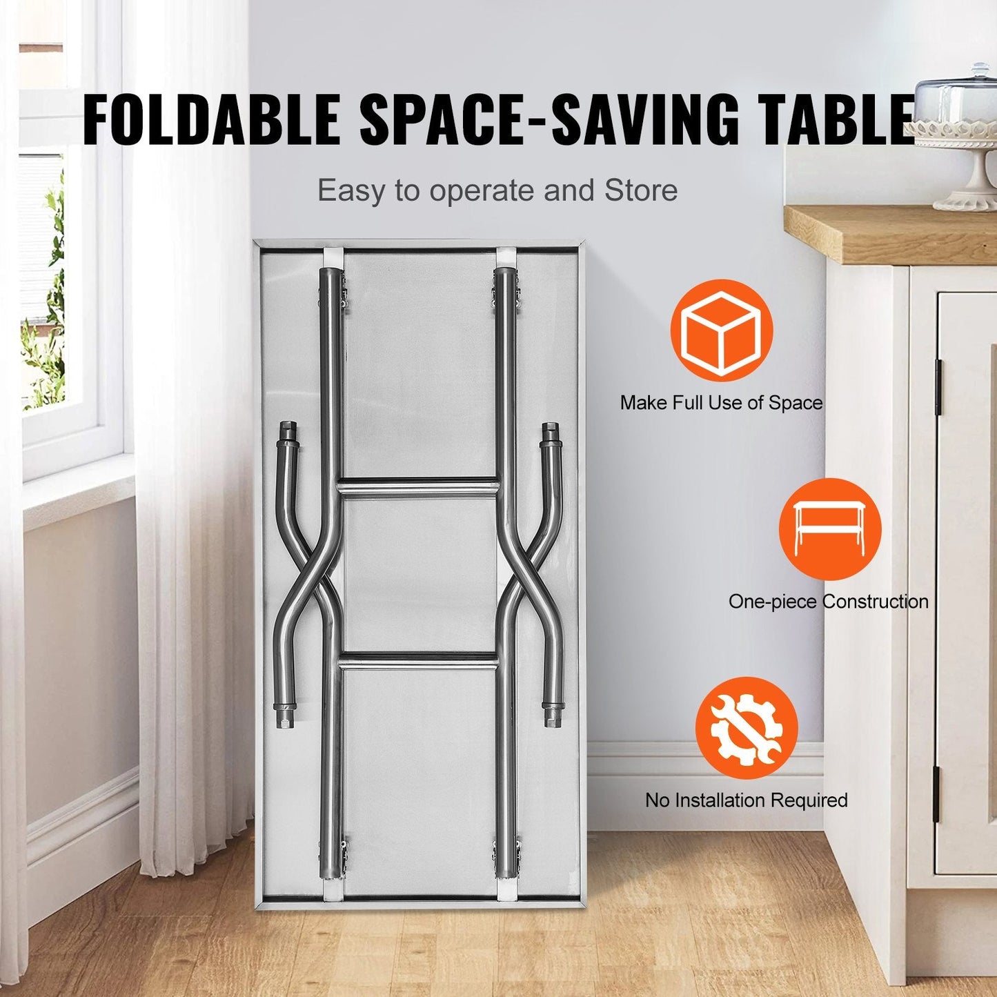 Stainless Steel Folding Kitchen Work Table, 1.22 x 0.61 M, Durable & Versatile